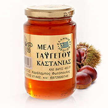 Καστανιά Μέλι Φωτόπουλος Ταυγέτου σε συσκευασία μεταλλικού κουτιού